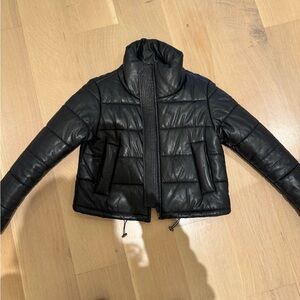 LTH Cay Black Quilted Leather Puffer Jacket Size s